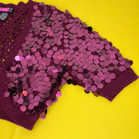 Say What? Y2K Sequin Bolero Shrug, Berry Purple Color, Size Large - Picture 3 of 10